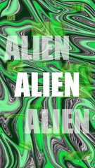 Alien pattern green text portrait Doury Mesurolle
