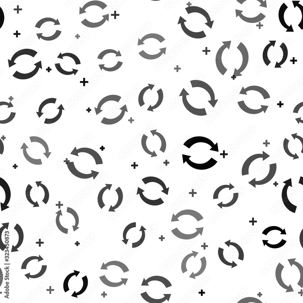 Poster black refresh icon isolated seamless pattern on white background. reload symbol. rotation arrows in 