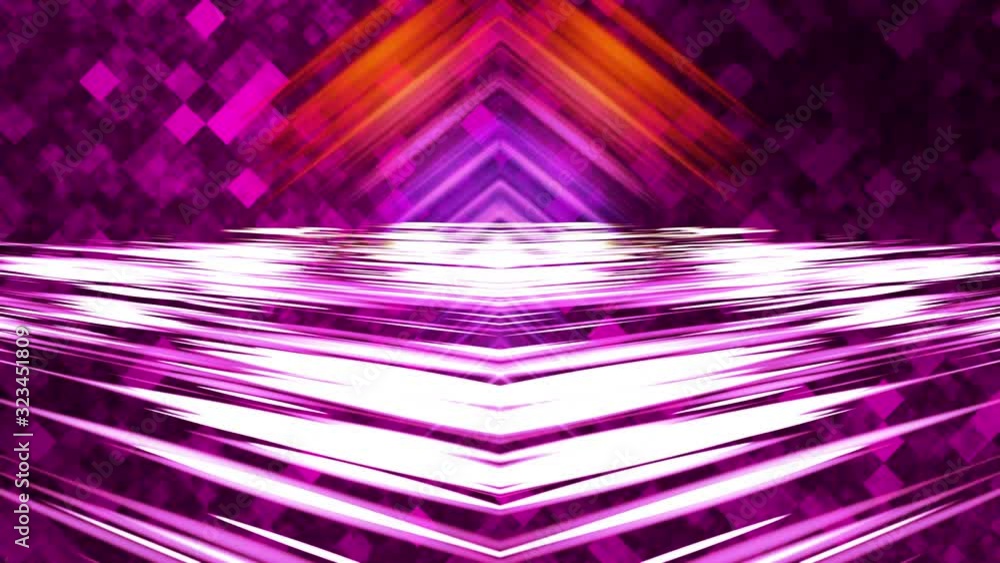 Aufkleber 3d rendering, animation of glow red pink colorful abstract line floor and wall, dark square backgrou