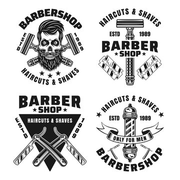 Barbershop set of vector emblems, badges or logos