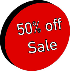 50% off Mega Sale banner for discounts in business or retail. Icon.