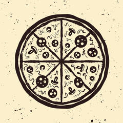 Pizza hand drawn vector vintage style illustration
