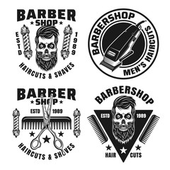 Barbershop and hairdressing four vector emblems