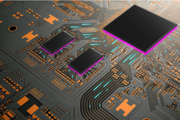 CPU Chip on circuit board design with a Microchip CPU Processor Turning On