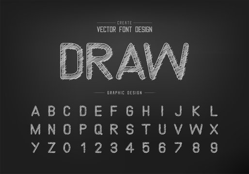 Chalk font and alphabet vector, Hand draw typeface letter and number design