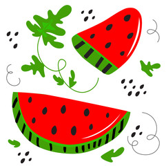 Bright watermelon, slices of watermelon. Child's drawing