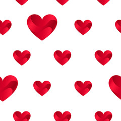 Seamless Pattern with Red Hearts on White