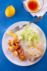 Grilled tiger shrimps in spices, sweet and sour sauce