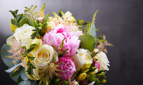 Composition With Bouquet Of Freshly Cut Flowers