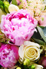 Composition with bouquet of freshly cut flowers