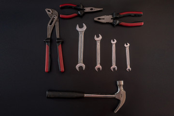 Set of tools, Many tools are on black background