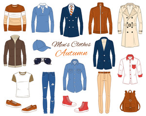 Men's Fashion set, clothes and accessories, vector illustration