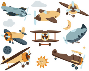 set of isolated airplane - vector illustration, eps