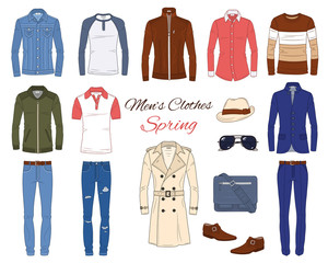 Men's Fashion set, clothes and accessories, vector illustration