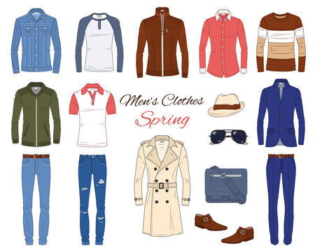 Men's Fashion set, clothes and accessories, vector illustration