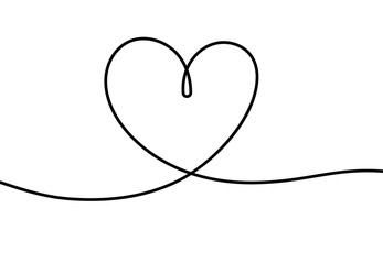 One line heart. Romantic scribble hand drawn illustration for valentines day, cute tattoo with continuous line of heart shape vector concept