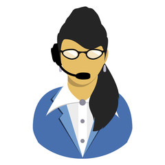 Call center chat operator flat avatar asian woman icon isolated on white background.