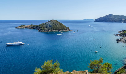 Aerial view of a beach of Porto Ercole with clear blue water