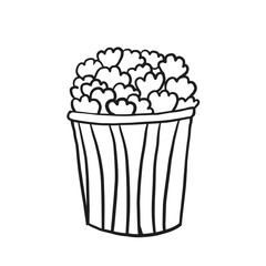 Bucket of popcorn. Vector linear drawing by hand. Doodle style illustration.