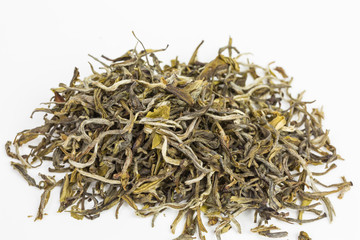 heap of dry leaves of white tea