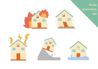 Natural Disaster Illustration Set, House Insurance, Mascot