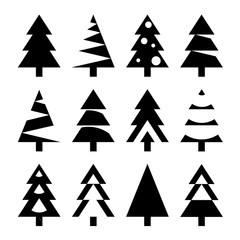 Set of Abstract Christmas Fir Trees isolated on White