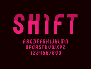 Damaged red font, trendy distorted alphabet, modern letters and numbers, for your designs: logo, t shirt, card, poster, letterpress, vector illustration