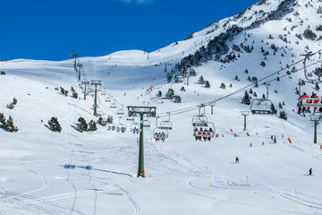 Fototapeta na wymiar Snow and ski mark in mountains for a ski typical resort wellness winter vacational