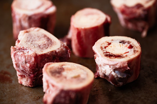 rustic raw uncooked beef bone marrow