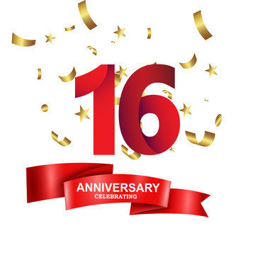 16 Years Anniversary Celebration Logo Vector Template Design Illustration