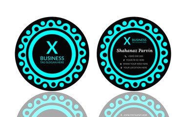 circle business card design. Set of blue badges and label © Shahanaz