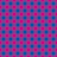 Purple and blue check pattern, square seamless tile. Also called checker or chequer. Step pattern, a texture used for textiles. Horizontal and vertical lines forming squares. Illustration. Vector.