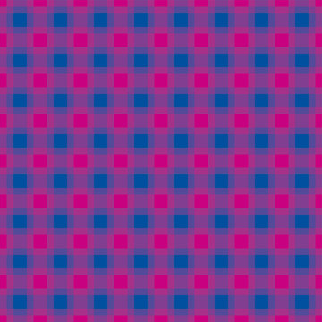 Purple and blue check pattern, square seamless tile. Also called checker or chequer. Step pattern, a texture used for textiles. Horizontal and vertical lines forming squares. Illustration. Vector.