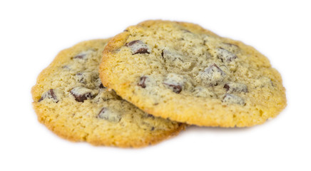 Portion of Chocolate Chip Cookies isolated on white background (selective focus)