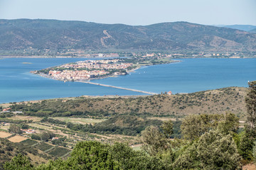 Fototapeta na wymiar Aerial view of the lagoon of Orbetello