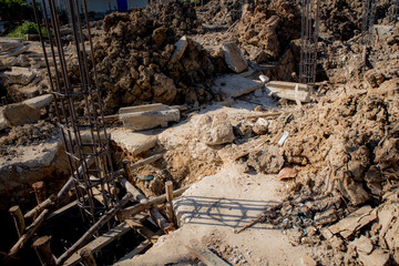 The  groundwork in under construction for built the pillar. 