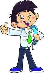 cartoon student teenager with backpack