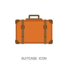 Retro Travel Suitcase Icon on White Background