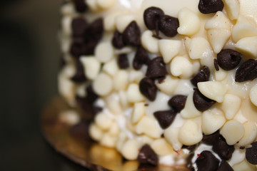 Chocolate chip on the cake with white and brown