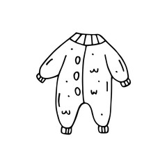 Baby romper cute hand drawn doodle vector illustration, sticker, icon, design element. Black monochrome design. Isolated on white background. Easy to change color. Decorative element. Coloring. 