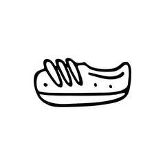 Baby footwear cute hand drawn doodle vector illustration, sticker, icon, design element. Black monochrome design. Isolated on white background. Easy to change color. Decorative element. Coloring. 