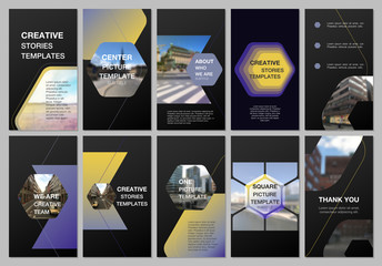 Creative social networks stories design, vertical banner or flyer templates with hexagonal design background, hexagon style pattern. Covers design templates for flyer, leaflet, brochure, presentation.