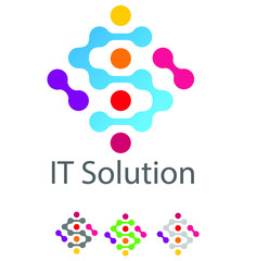 Related innovative IT solution logo. New technology innovation vector symbol. Innovator logotype.. letter S with dot technology