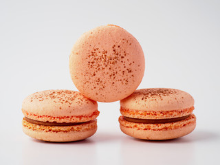 French macarons isolated on white background.