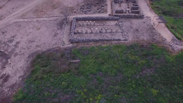 Drone shot of public storehouse ruins at Tel Hazor. Israel. DJI-0003-10