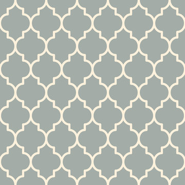 Grey green and beige seamless pattern. Abstract geometric pattern in arabic style. Simple vector seamless design for background, paper, textile, wallpaper. Traditional ornament