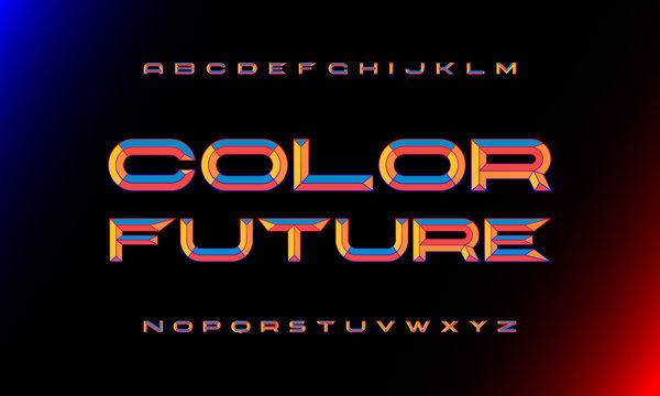 Vector of colorful chisel font and alphabet. Technology, sport, future style, alphabet and typeface.