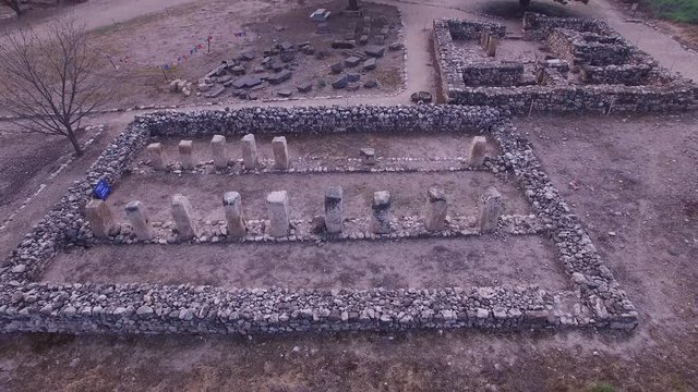 Aerial shot of public storehouse ruins at Tel Hazor. Israel. DJI-0003-11