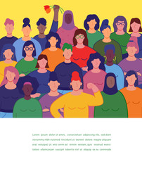 International women's day. Group of women's with different nationalities and cultures. Women's day concept. Vector