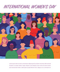 International women's day. Group of women's with different nationalities and cultures. Women's day concept. Vector